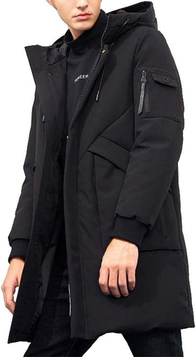 Men'S Winter Coats Water-Repellent Windproof Thicken Parkas Long Hooded Padded Puffer Jacket