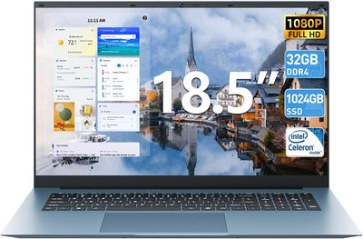 18.5 Inch Laptops, Laptop Computers with 32GB RAM 1024GB SSD, Windows 11 Computer, Celeron N5095 Quad-Core, Wifi 6, BT5.2, USB 3.2 * 3, HDMI, Type-C, 8000Mah, Portable Notebook(Gray)