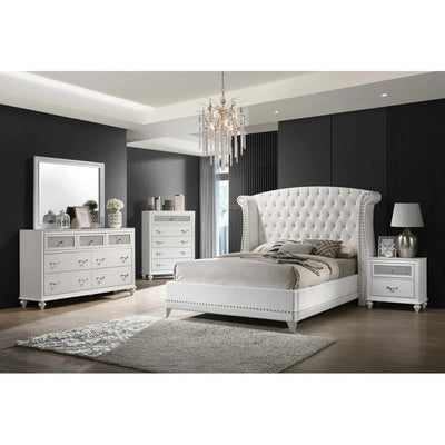 Barzini 5-Piece Glam Upholstered Queen Bedroom Set, White