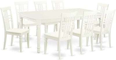 DOLG9-LWH-W 9 Piece Dining Room Furniture Set Includes a Rectangle Kitchen Table with Butterfly Leaf and 8 Dining Chairs, 42X78 Inch, Linen White