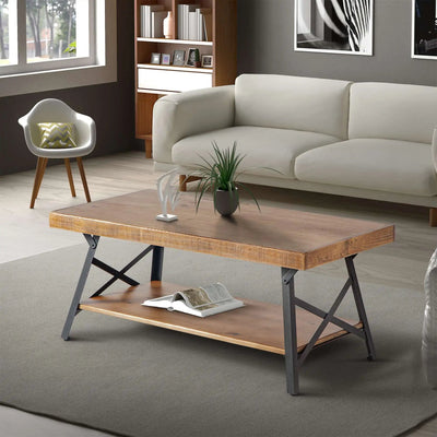 43'' Metal Legs Rustic Coffee Table Solid Wood Tabletop End Table Side Table US Warehouse