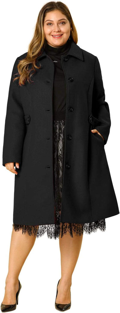 Women'S plus Size Single Breasted Belted Winter Long Coat