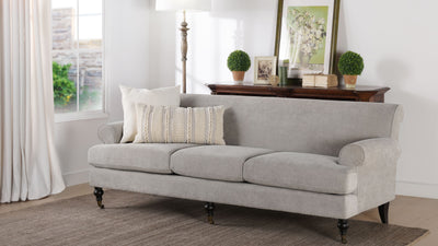Alana 88" Lawson Living Room Three-Cushion Tightback Sofa Couch with Metal Casters, Silver Grey