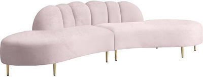 Divine Collection Modern | Contemporary Velvet Upholstered 2 Piece Shell Shaped Sectional with Gold Stainless Steel Legs, Pink, 66.5" W X 33.5" D X 30" H