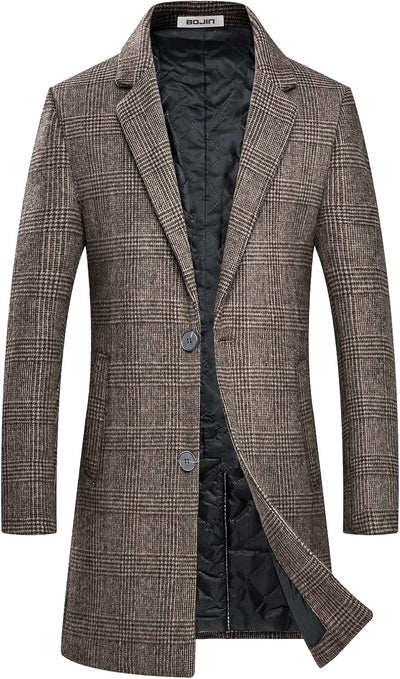 Mens Trench Coat Wool Blend Top Pea Coat Winter Long Single Breasted Classic Stylish Business Overcoat